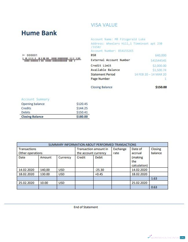 Download Australia Humebank proof of address statement Photoshop template